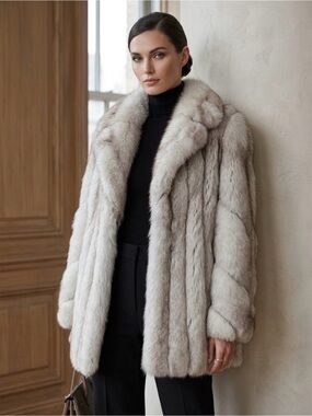 Saga Furs Cream-Gray Fur Coat Silver Fox